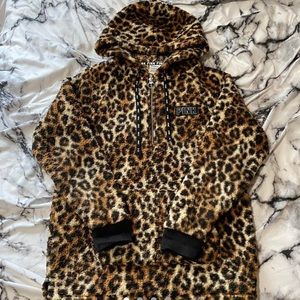 Victoria Secret Pink Cheetah Fuzzy / Sherpa Quarter Zip